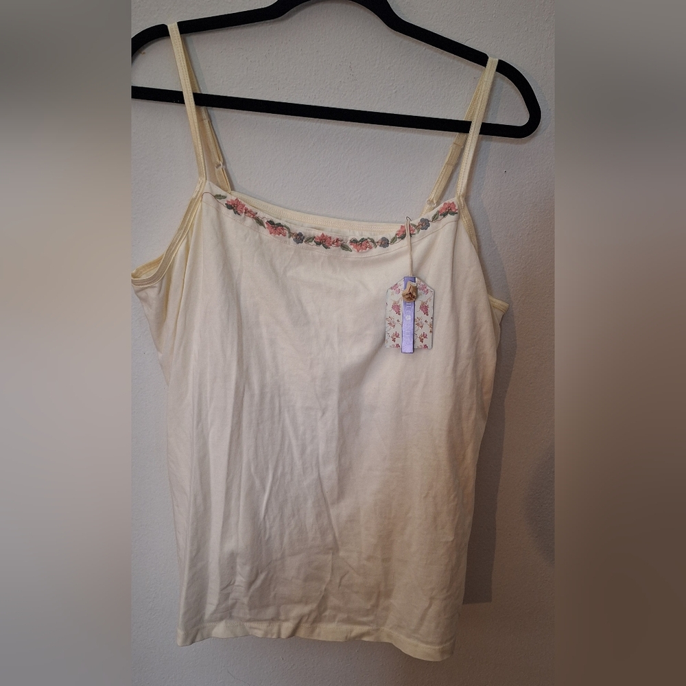 April Cornell Ivory Camisole with Floral Detail- XL